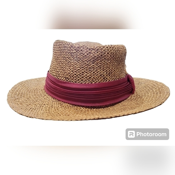 IMPERIAL Maroon Band Straw Hat Vacay Beach Casual OS - Picture 3 of 6